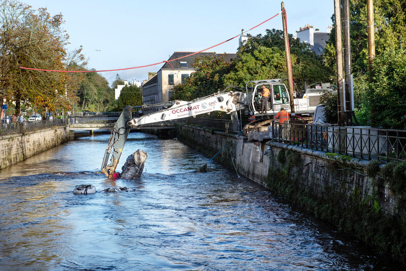 Réaménagement des quais de l’Odet : fin des travaux de déconstruction du pont du Théâtre